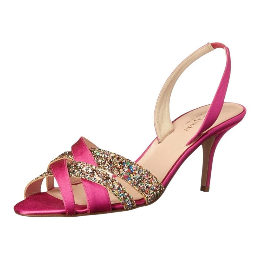 Kate Spade Sasha Fushia Pink Gold Sparkling Slingback Pump Size 7.5